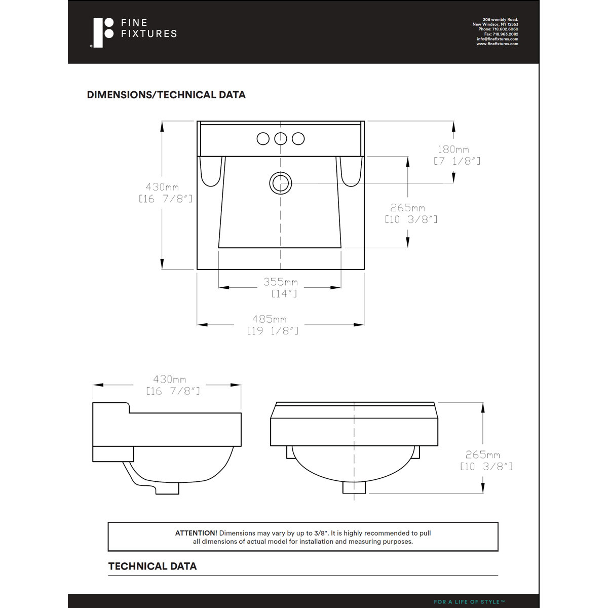 Fine Fixtures Ceramic Rectangular Wall Mount Bathroom Sink with ...